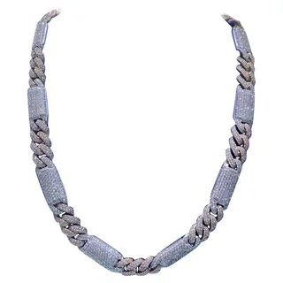 In 1 Cart18k Solid Two-Tone Rose &amp; White Gold Natural Diamond Miami Cuban Link Chain