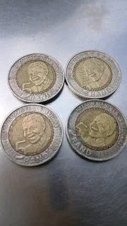 Mandela R5 coins, 90, and 100th birthday.