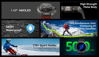 DM58 Smart Watch 1.43 AMOLED | GPS | 5ATM Waterproof | Bluetooth Calling | Outdoor Sports