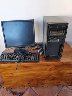 Desktop computer box, Acer Monitor, Keyboard and mouse.