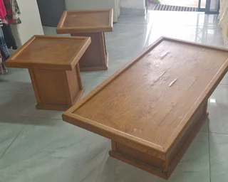 Solid oak table and stools