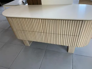 Once-Off Custom Fluted Ash Wood Table with Avonite Top