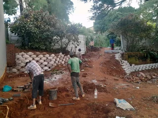 Retaining wall and Paving