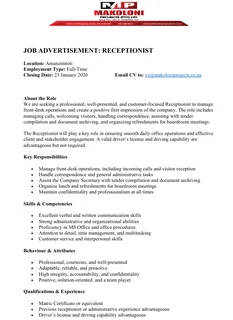 Receptionist Job