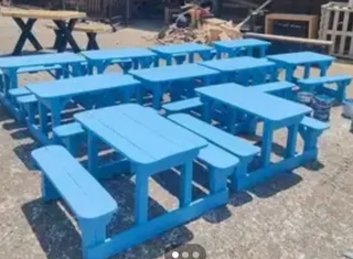 Kids wooden benches with tables at low prices