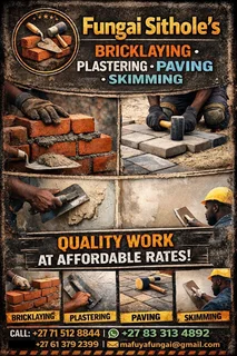 Bricklaying , plastering , paving and skimming