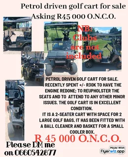 Petrol Driven Golf Cart R45000 O.N.C.O.